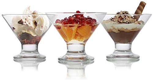 Madison - Clear Glass Footed Ice Cream Dessert Bowls | For Ices， Pudding， Fruit， and More – 5.5 Ounce Dessert Cups – Set Of 6 Thick Glass Serving Dishes