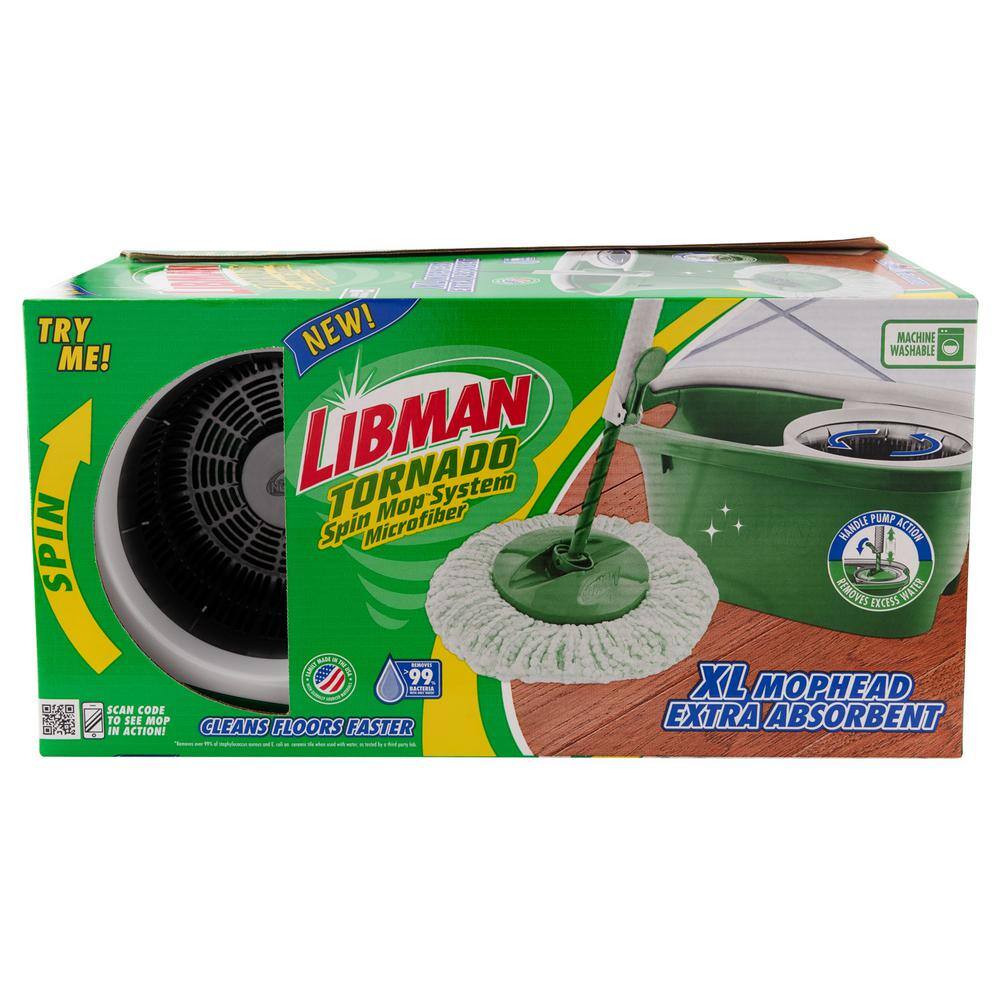 Libman Microfiber Tornado Wet Spin Mop and Bucket with 3 Refills  Microfiber Flat Mop with 2-Piece Handle with 1 Refill 1608