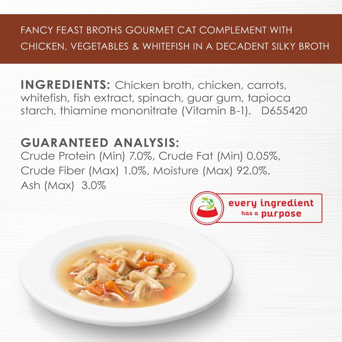 Fancy Feast Classic Broths with Chicken， Vegetables and Whitefish Supplemental Cat Food Pouches