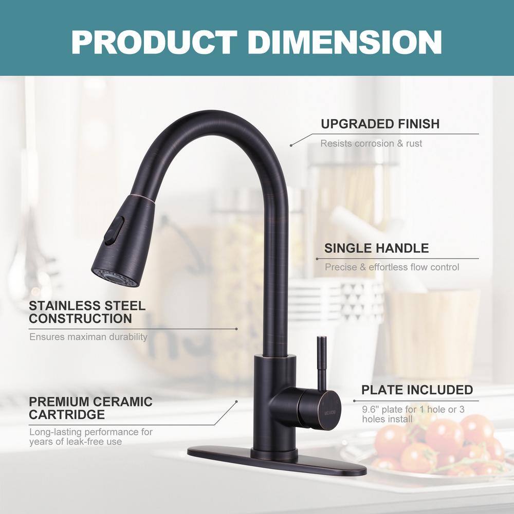 IVIGA Single Handle Pull Out Sprayer Kitchen Faucet Included Deckplate in Oil Rubbed Bronze VSK03RB