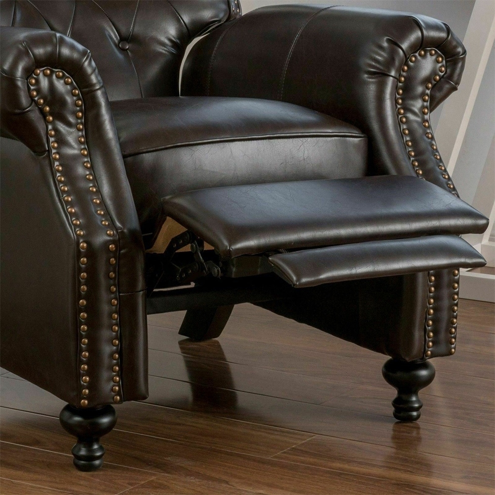 Contemporary Tufted Recliner with Nailhead Trim Brown   36\