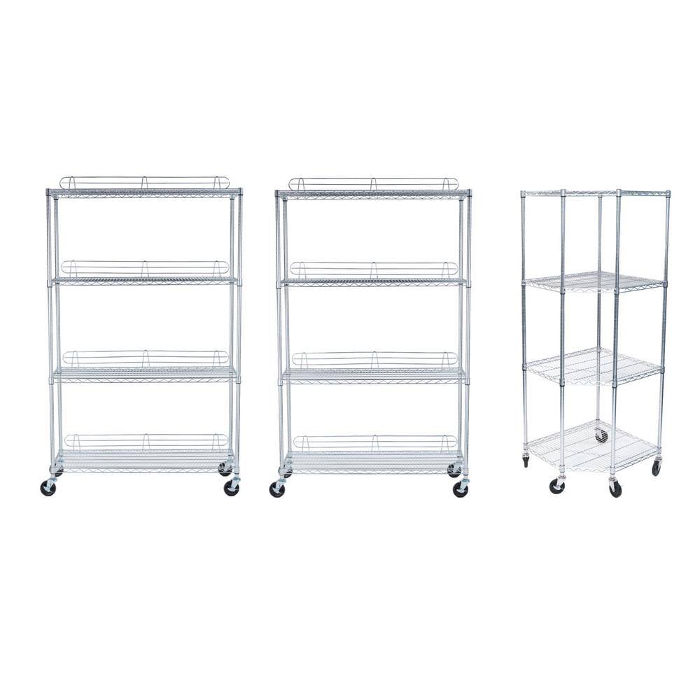 TRINITY Chrome 4-Tier Rolling Corner Steel Wire Shelving Unit (123 in. W x 77 in. H x 18 in. D) TBFZ-0905209