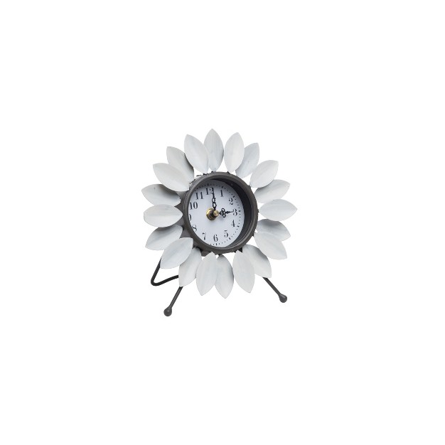 Distressed White Metal Flower Battery Operated Table Clock Foreside Home amp Garden