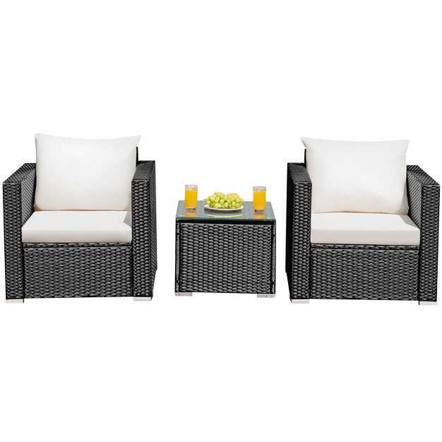 Tangkula 3pcs Patio Rattan Furniture Conversation Set With 2 Cushioned Sofas amp Coffee Table For Outdoor