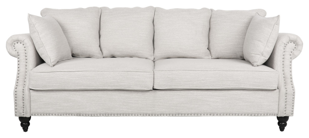 Bonny Fabric Pillowback 3 Seater Sofa With Nailhead Trim   Traditional   Sofas   by GDFStudio  Houzz