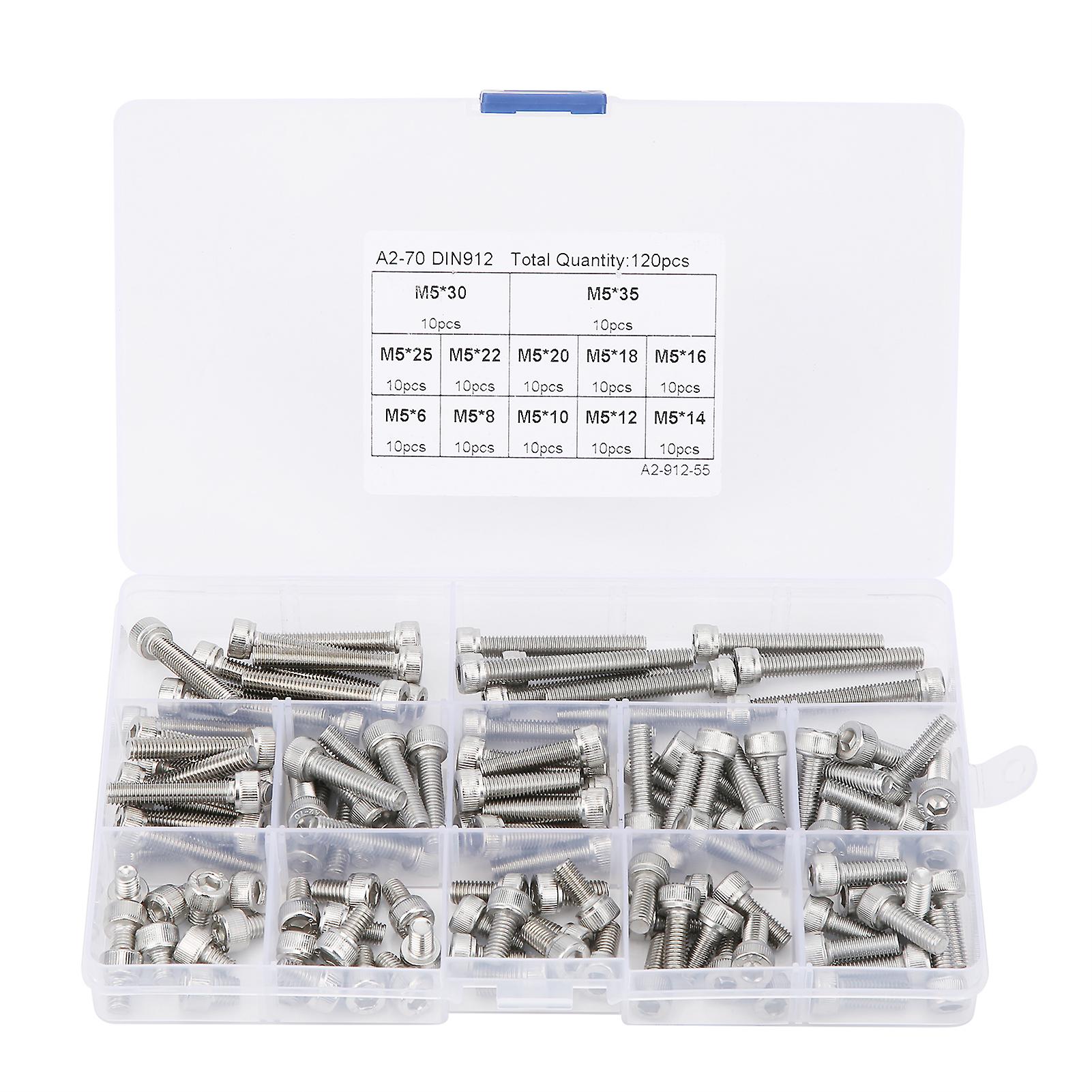 Hex Socket Screw Cap 304 Stainless Steel Multilength Combination Set Nail Assortment Kit120pcs(m5)