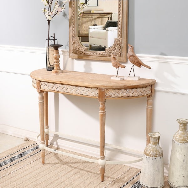 Natural Wood Half Moon Console and Entry Table - 29.9