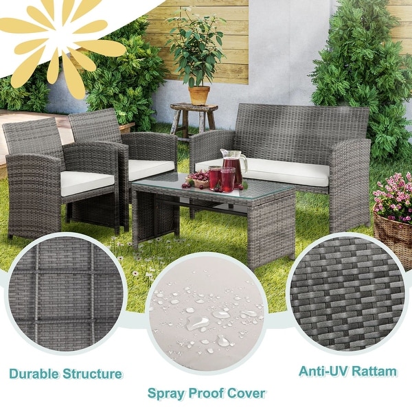 4 Pieces Outdoor Patio Furniture Sets Conversation Sets Rattan Chair