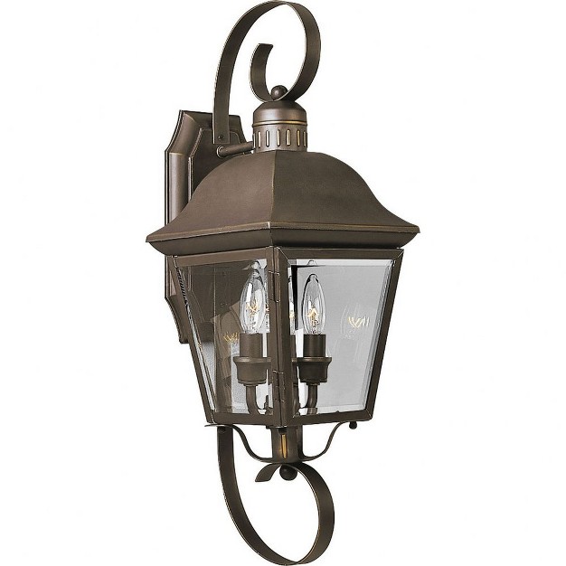 Progress Lighting Andover 2 light Medium Wall Lantern Antique Bronze Beveled Glass Panels Aluminum Wet Rated