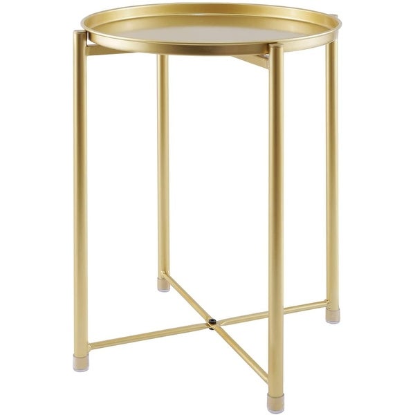 Round Small， Removable top， Side Bedroom Living Room Patio， Anti-Rust and Waterproof， 16 x 16 x 20.5 inch Metal Tray End Table