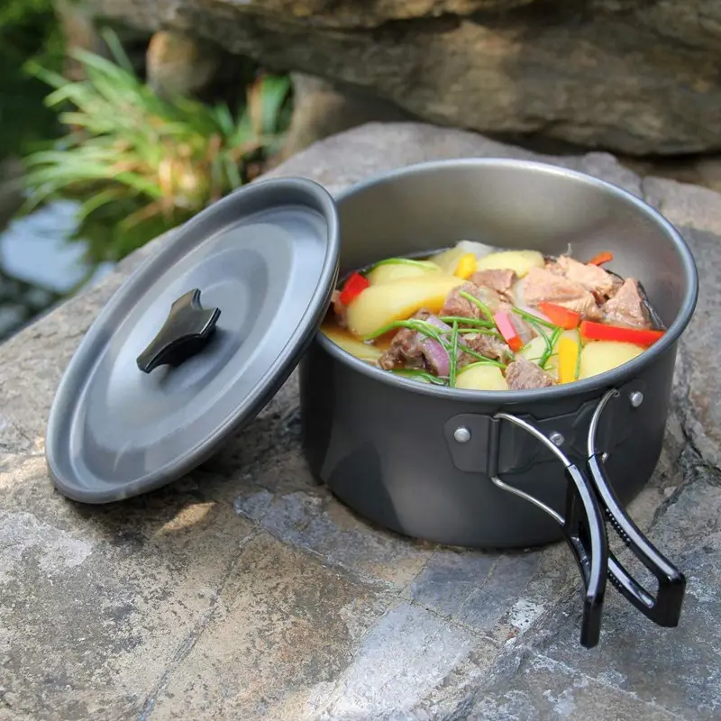 Camping pots and pans 2 3 people outdoor portable cookware 0.8 litre kettle multifunctional kettle set