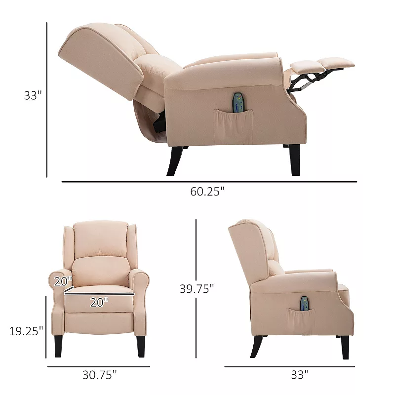 HOMCOM Wingback Heated Vibrating Massage Chair， Accent Sofa Vintage Upholstered Massage Recliner Chair Push-back with Remote Controller， Cream White