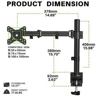 USX MOUNT 13 in. - 27 in. Single TiltSwivelArticulating Monitor Arm Desk Mount HAS403