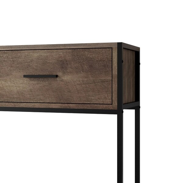 Classic Console Table with Two Top Drawers and Open Shelf， Vintage Storage with Sturdy Metal Frame.