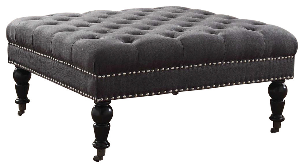 Isabelle Charcoal Square Tufted Ottoman  34.63W X 34.63D X 17.72H  Black   Traditional   Footstools And Ottomans   by Pot Racks Plus  Houzz