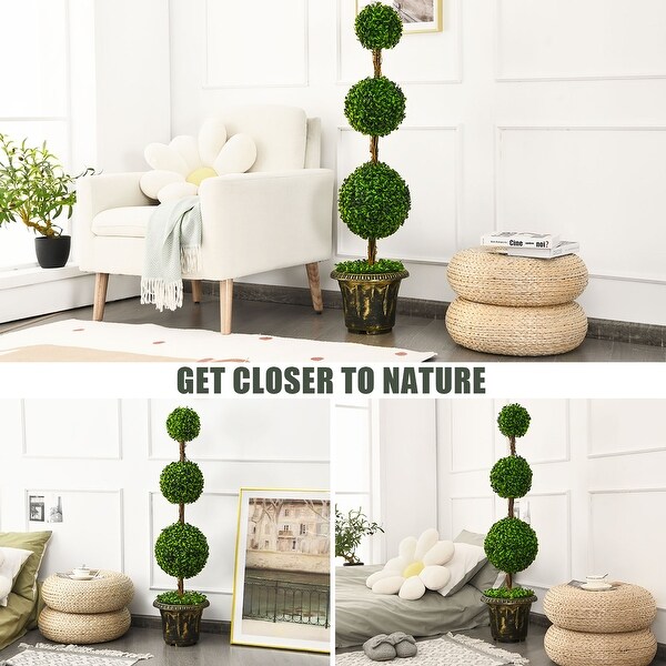 Costway 4' Artificial Topiary Triple Ball Tree Plant Indoor Outdoor UV