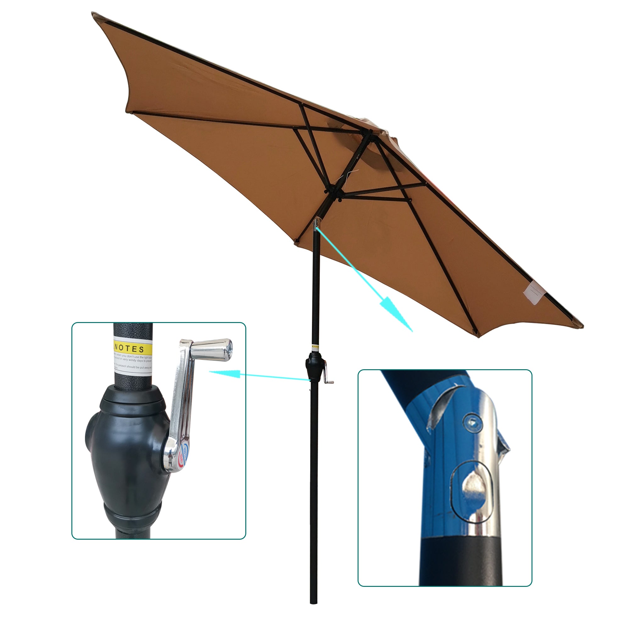 Patio Umbrella, 9ft Outside Table Umbrella with Push Button Tilt and Crank, Outdoor Market Umbrellas Fade Resistant Water Proof Patio Table Umbrella for Yard Garden in Brown