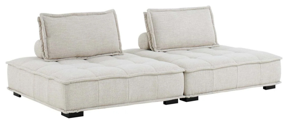 Nan Beige Tufted Fabric Fabric 2 Piece Loveseat   Transitional   Loveseats   by Peachtree Fine Furniture  Houzz