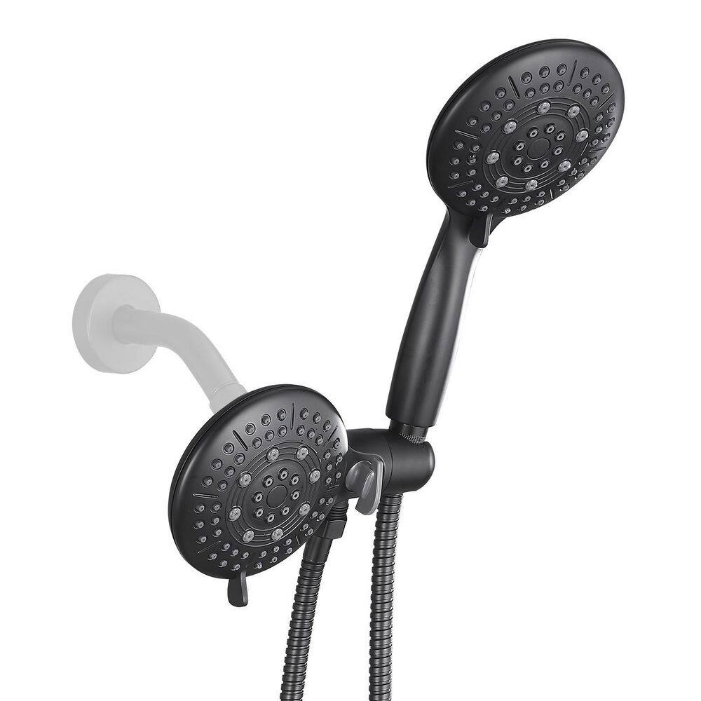 Zalerock 2-in-1 5-Spray Patterns with 1.8 GPM 4.7 in. Wall Mount Dual Shower Heads in Matte Black KSA123