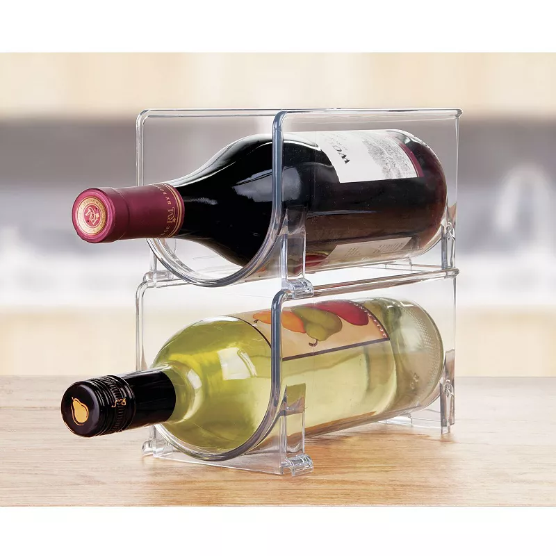 mDesign Wine Rack， Water Bottle Storage Organizer Holder， Stackable - 2 Pack