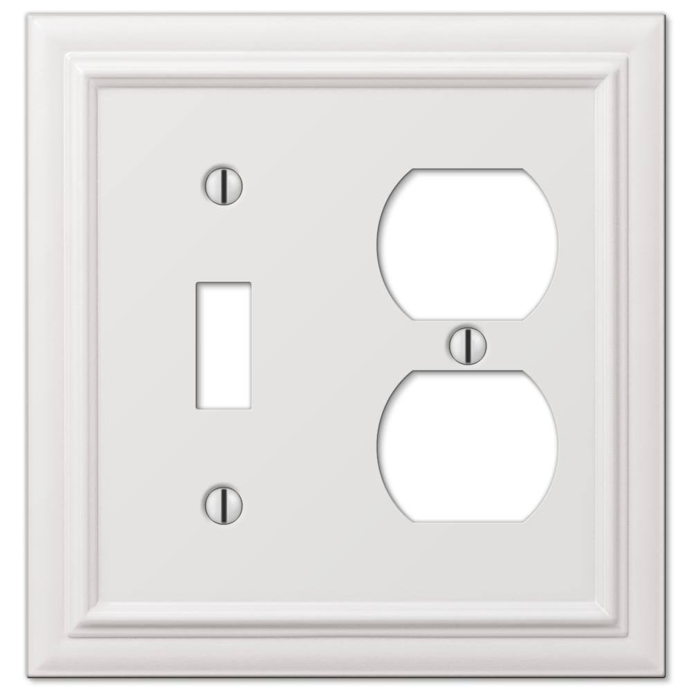 AMERELLE Continental 2 Gang 1-Toggle and 1-Duplex Metal Wall Plate - White 94TDW