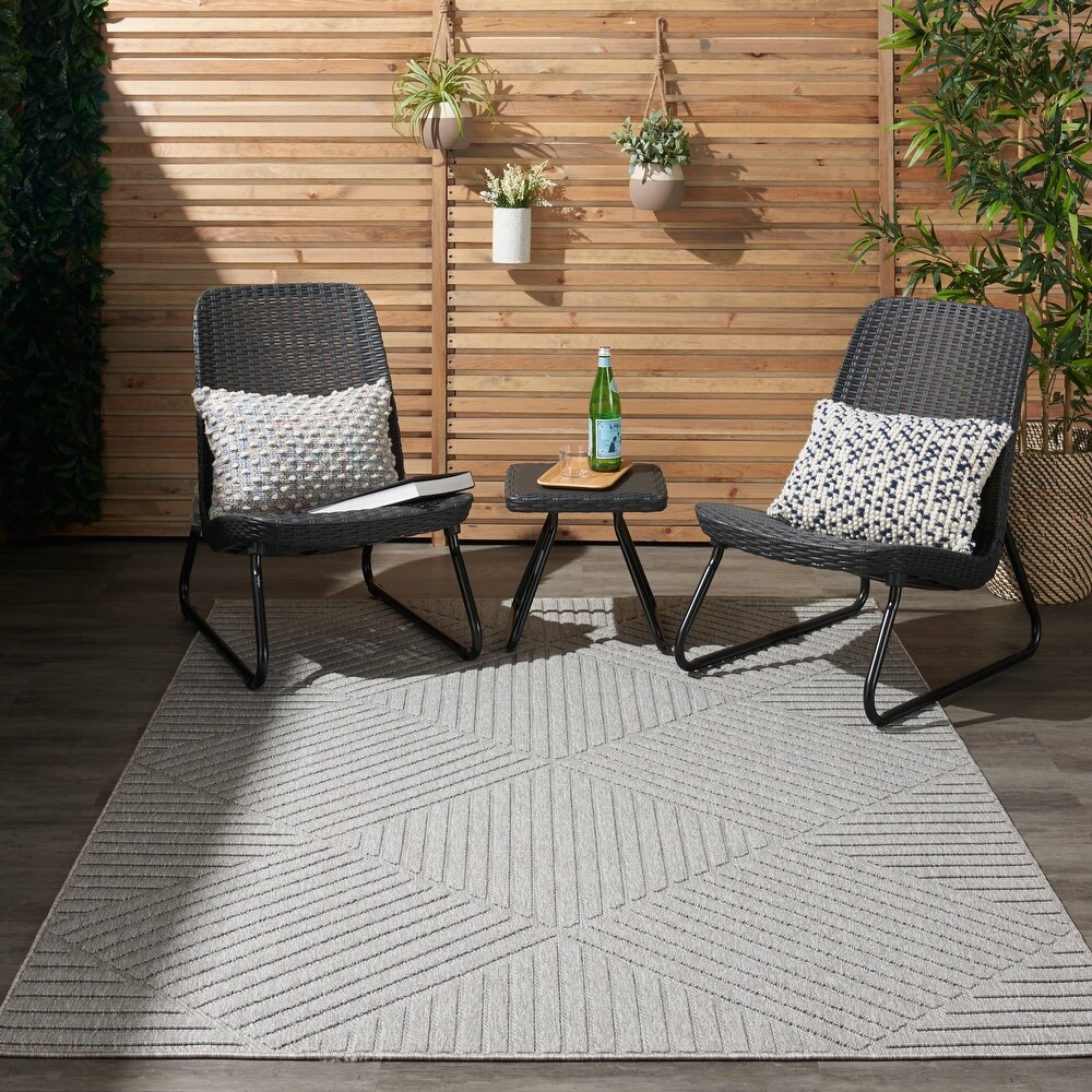 Nourison Palamos Textured Geometric Stripes Indoor/ Outdoor Area Rug