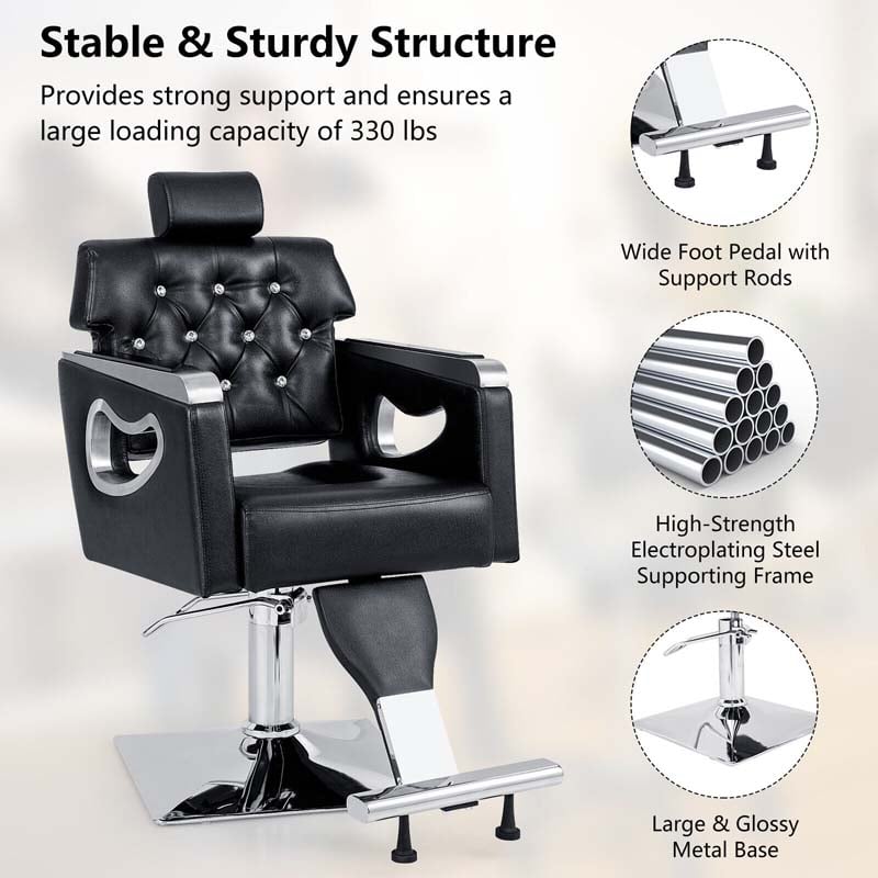 Modern Reclining Barber Chair, Adjustable Swivel Spa Makeup Tattoo Salon Chair, Hydraulic Hair Styling Chair