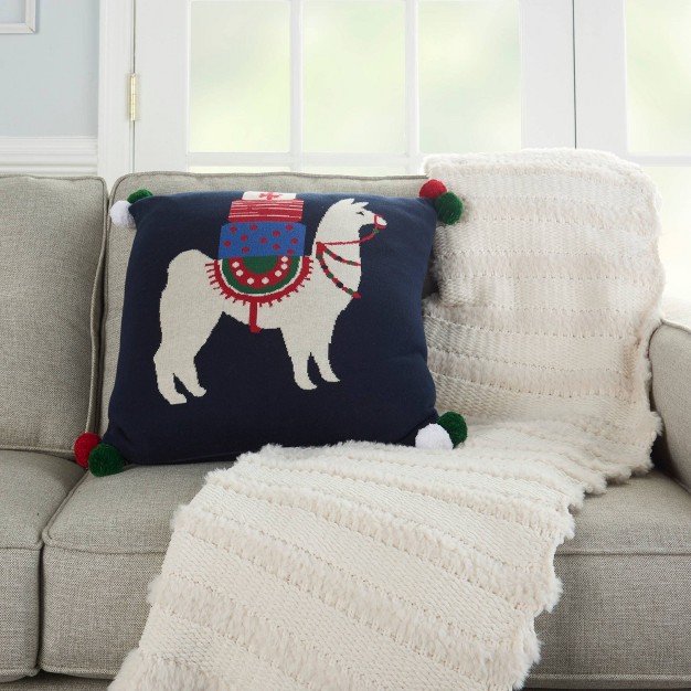 Holiday Llama Throw Pillow Black Mina Victory