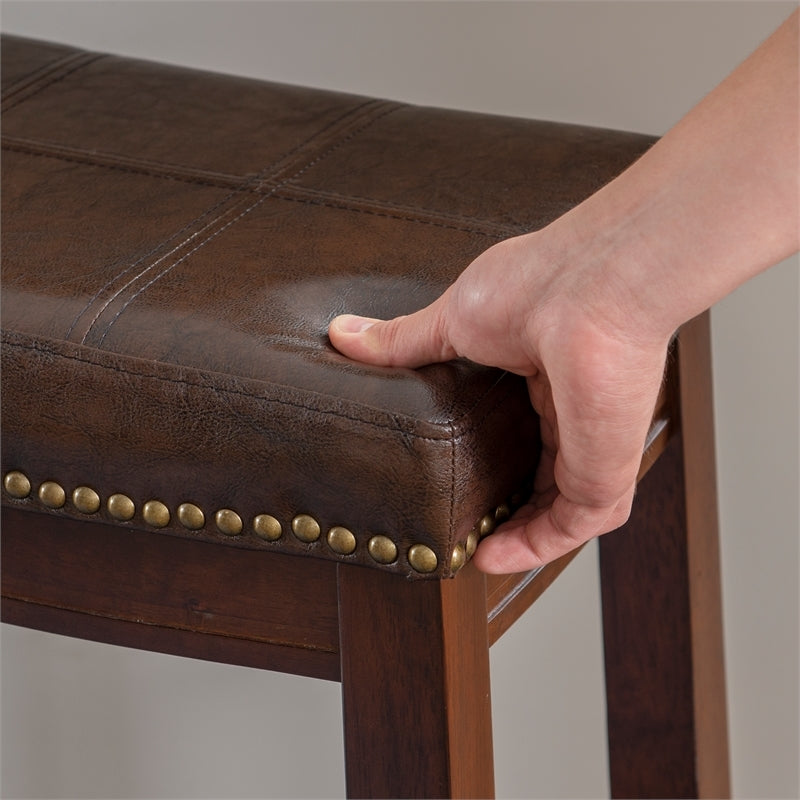 Pemberly Row 26 Transitional Wood/Faux Leather Counter Stool in Dark Brown