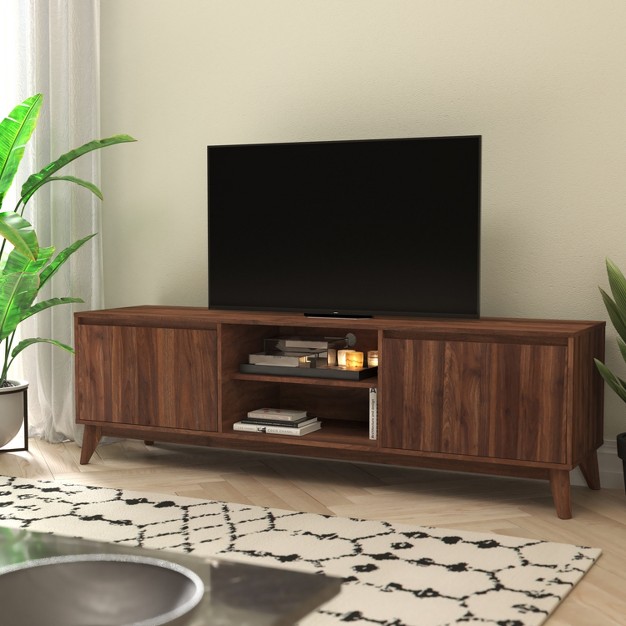 Flash Furniture Hatfield Mid century Modern Tv Stand For Up To 64 Inch Tv x27 s 60 Inch Media Center With Adjustable Center Shelf And Dual Soft Close Doors