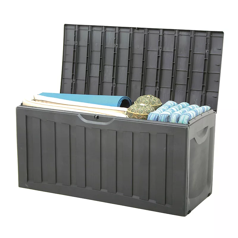 Ram Quality Products Plastic 90 Gal Outdoor Locking Storage Bin Deck Box， Gray