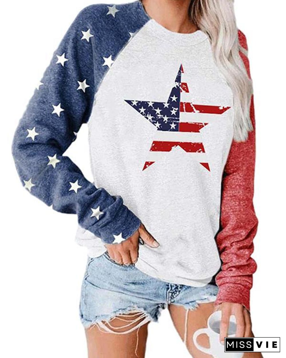 Plus Size Long Sleeve Letter Printed Color Stitching Top