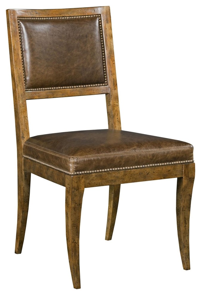 Dining Side Chair Woodbridge Brown Leather Wood Sonoma Brass Nail   Transitional   Dining Chairs   by EuroLuxHome  Houzz