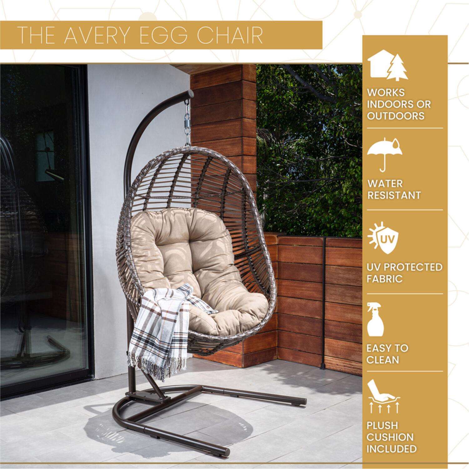 Mod Avery 1 Person Brown Steel Egg Swing Taupe