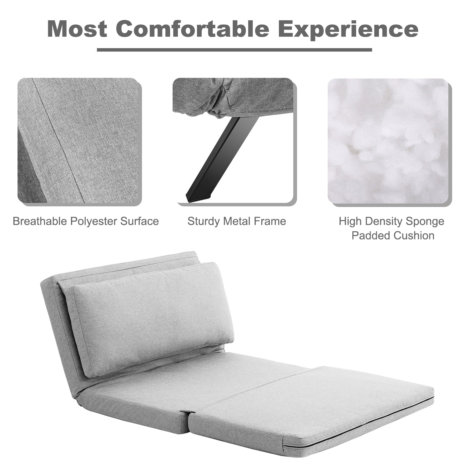 Convertible Futon Sofa Chair with Adjustable Backrest 4-in-1 Folding Floor Couch for Living, Small Room Apartment, Dorm, Grey