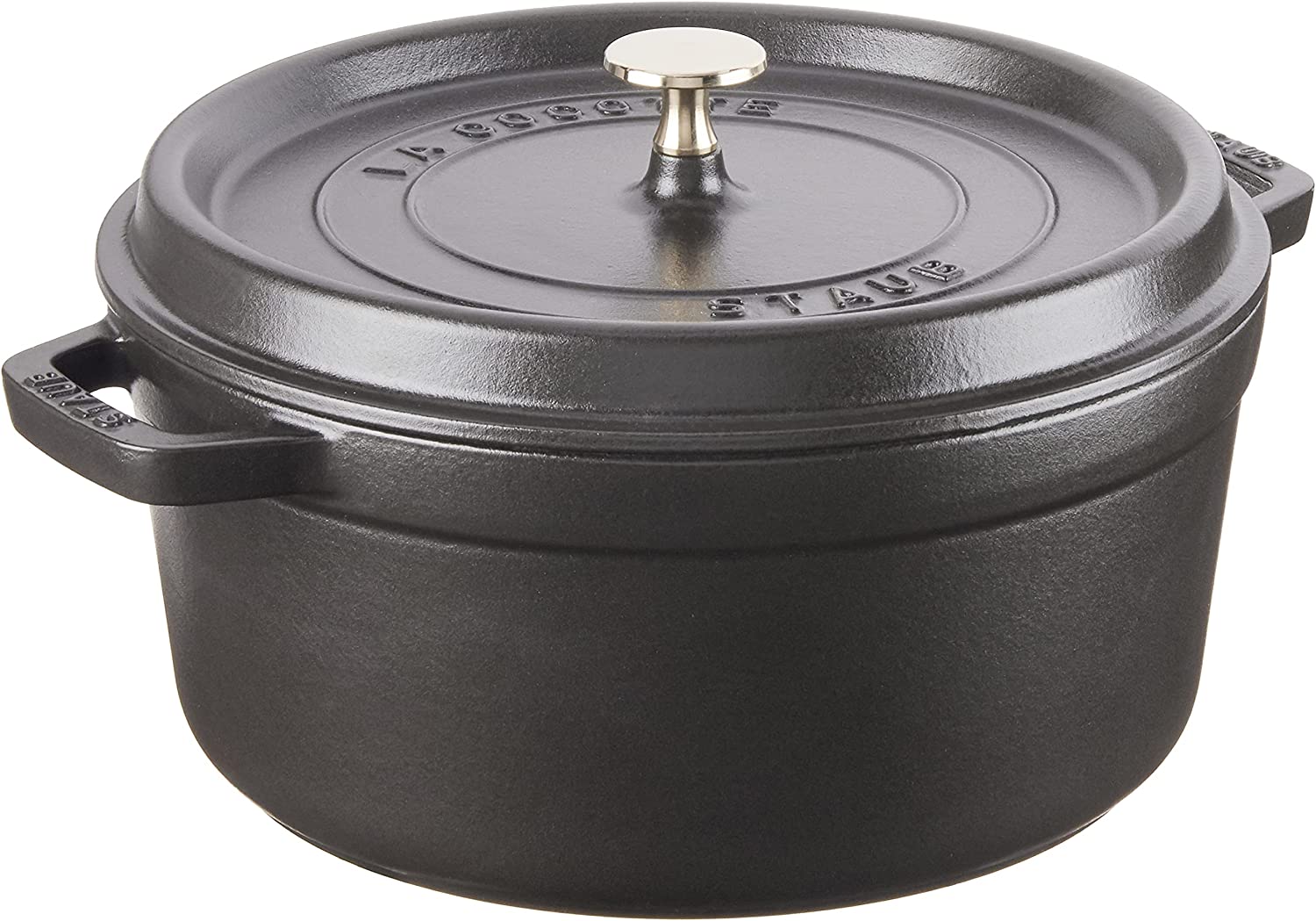 STAUB Cast Iron Round Cocotte， 5.5-quart， Black Matte， Made in France