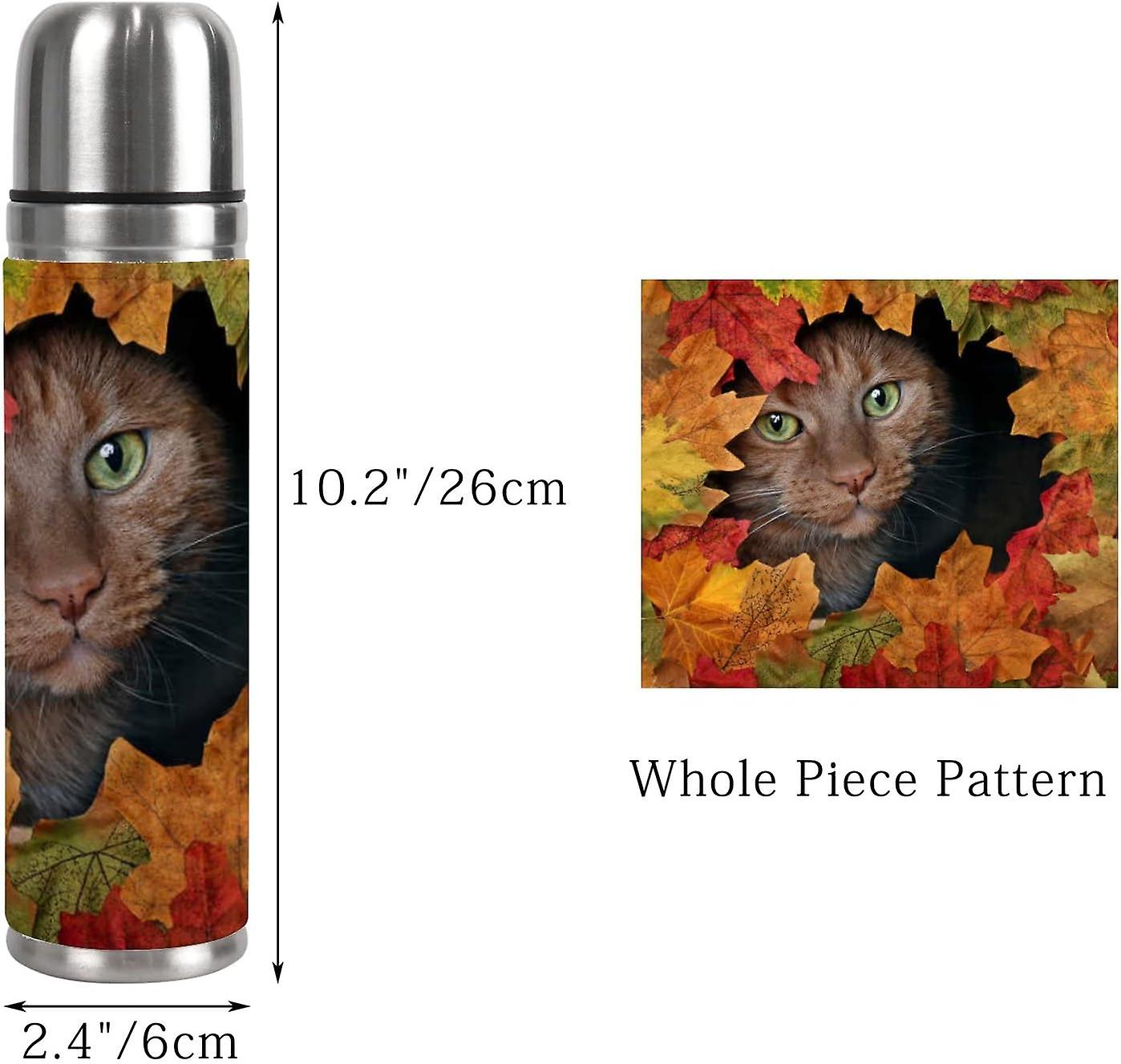 Insulated Mug Stainless Steel Water Bottle Cat Cat And Autumn Leaves Vacuum Cup Travel Mug For School Office