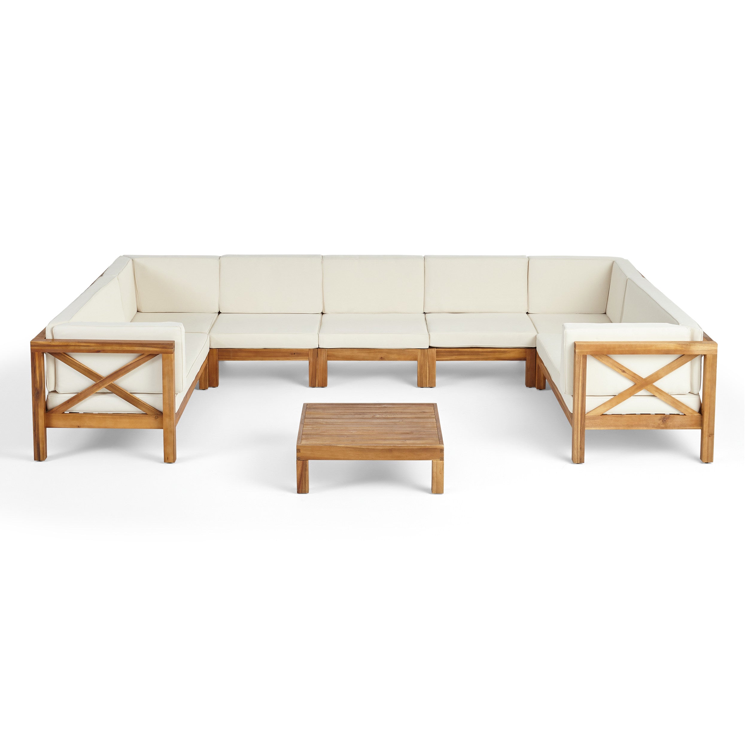 Isabella Outdoor 9 Seater Acacia Wood Sectional Sofa Set