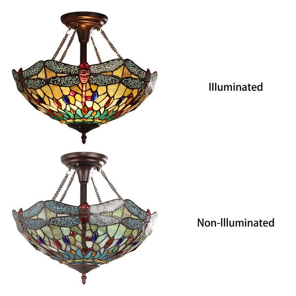 -Style Dragonfly Design 2-light Dark Bronze Semi-Flush Mount