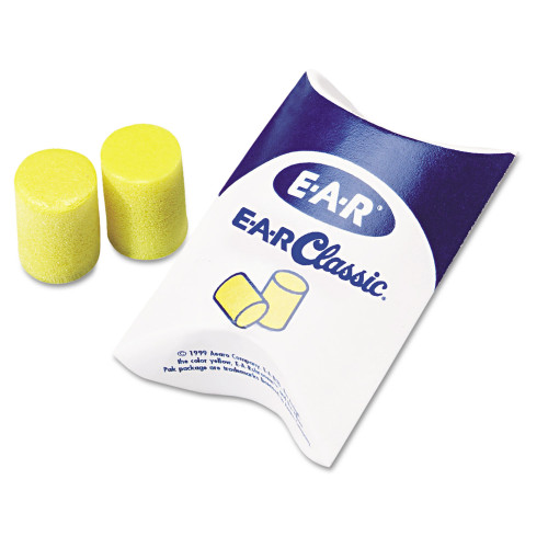 3M E-A-R Classic Earplugs， Pillow Paks， Cordless， PVC Foam， Yellow， 200 Pairs/Box (3101001)