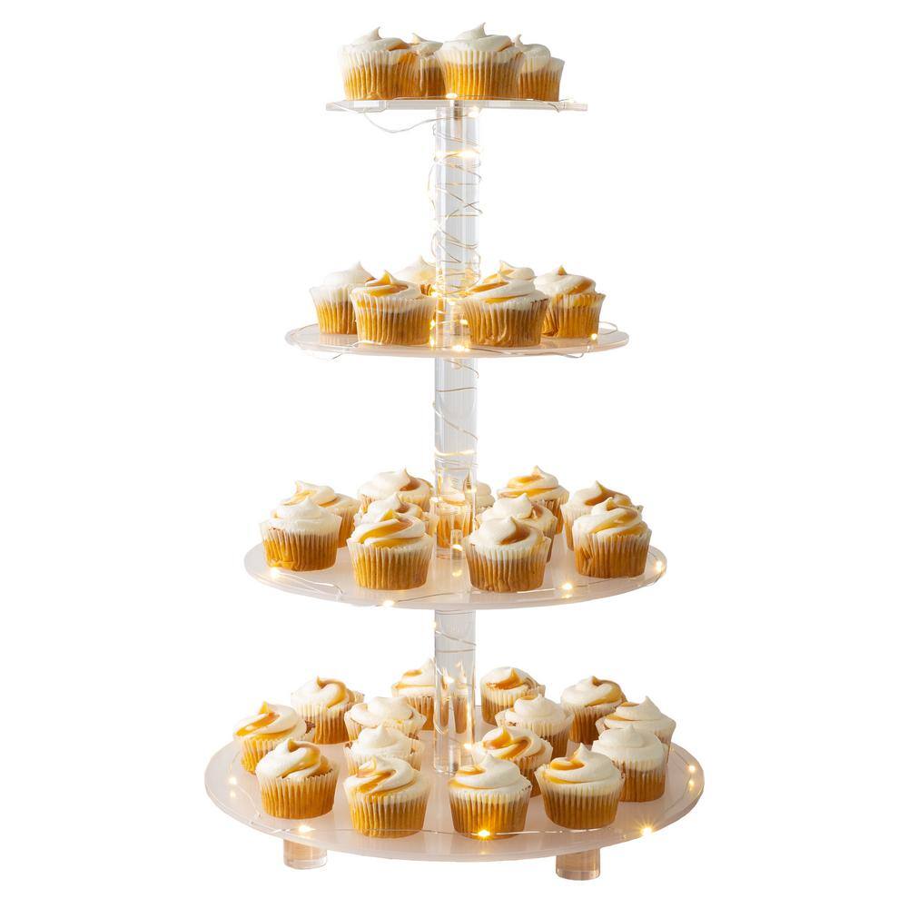 4-Tier Clear Acrylic Round Cupcake Display and Cake Stand with Yellow LED Lights 83-DT6148