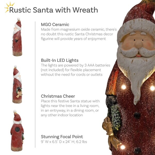 Sunnydaze Rustic Santa with Wreath Indoor Santa Christmas Decoration