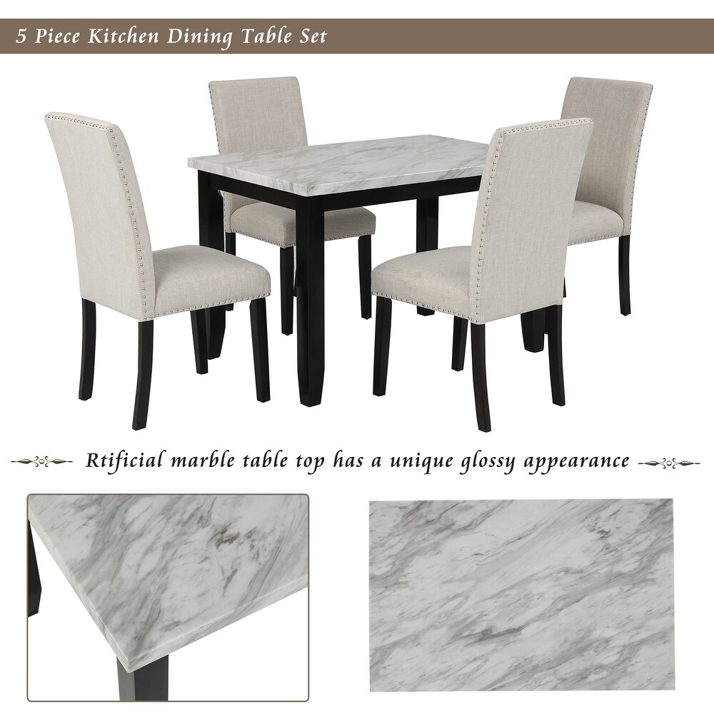 5 Pc Dining Set Table with 4 Thicken Cushion Dining Chairs Furniture