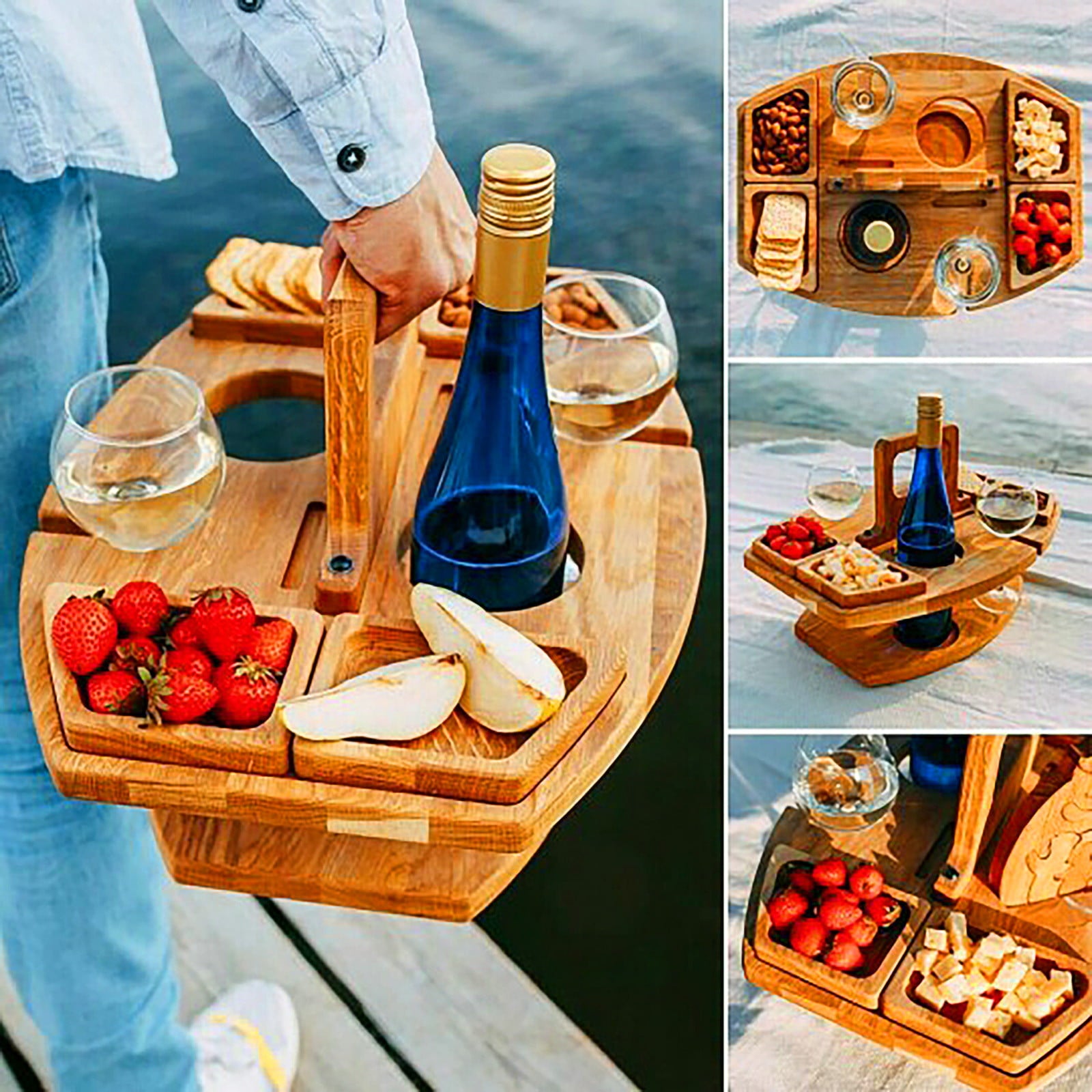 Dprfmg 2021 Summer Portable Wooden Outdoor Picnic Wine Table Fruit And Vegetable