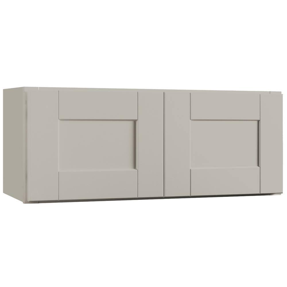 Hampton Bay Shaker 30 in. W x 12 in. D x 12 in. H Assembled Wall Bridge Kitchen Cabinet in Dove Gray KW3012-SDV