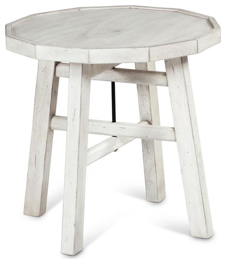 Bowery Hill Farmhouse Wood End Table in Distressed Alabaster White   Farmhouse   Side Tables And End Tables   by Homesquare  Houzz