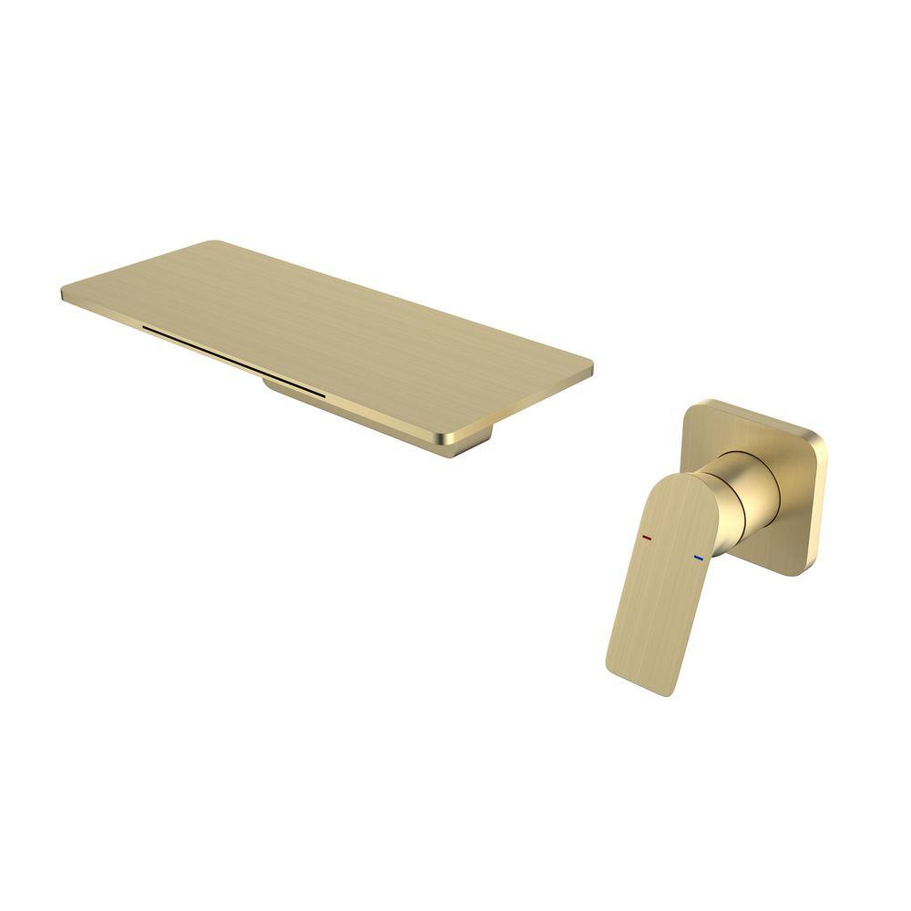 Hlihome Single Handle Wall Mounted Waterfall Bathroom Sink Faucet in Matte Gold DKTH09LSJ