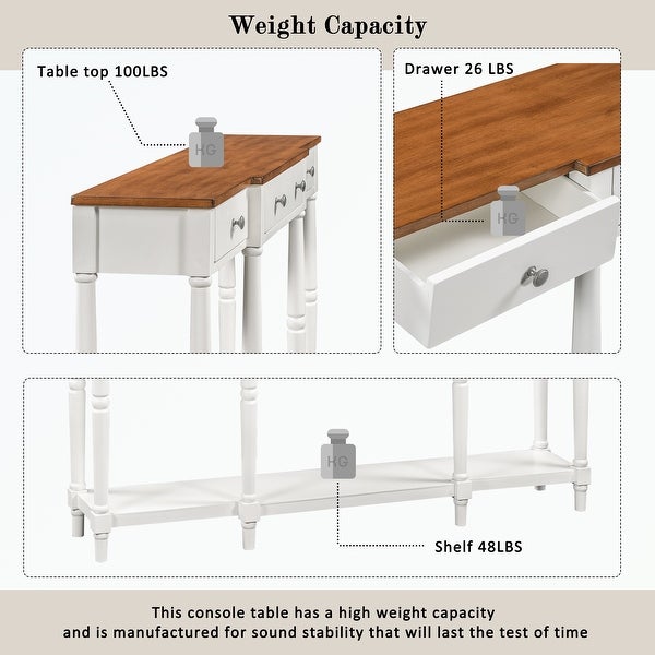 Solid Wood Console Table， with Storage Shelf and Drawer