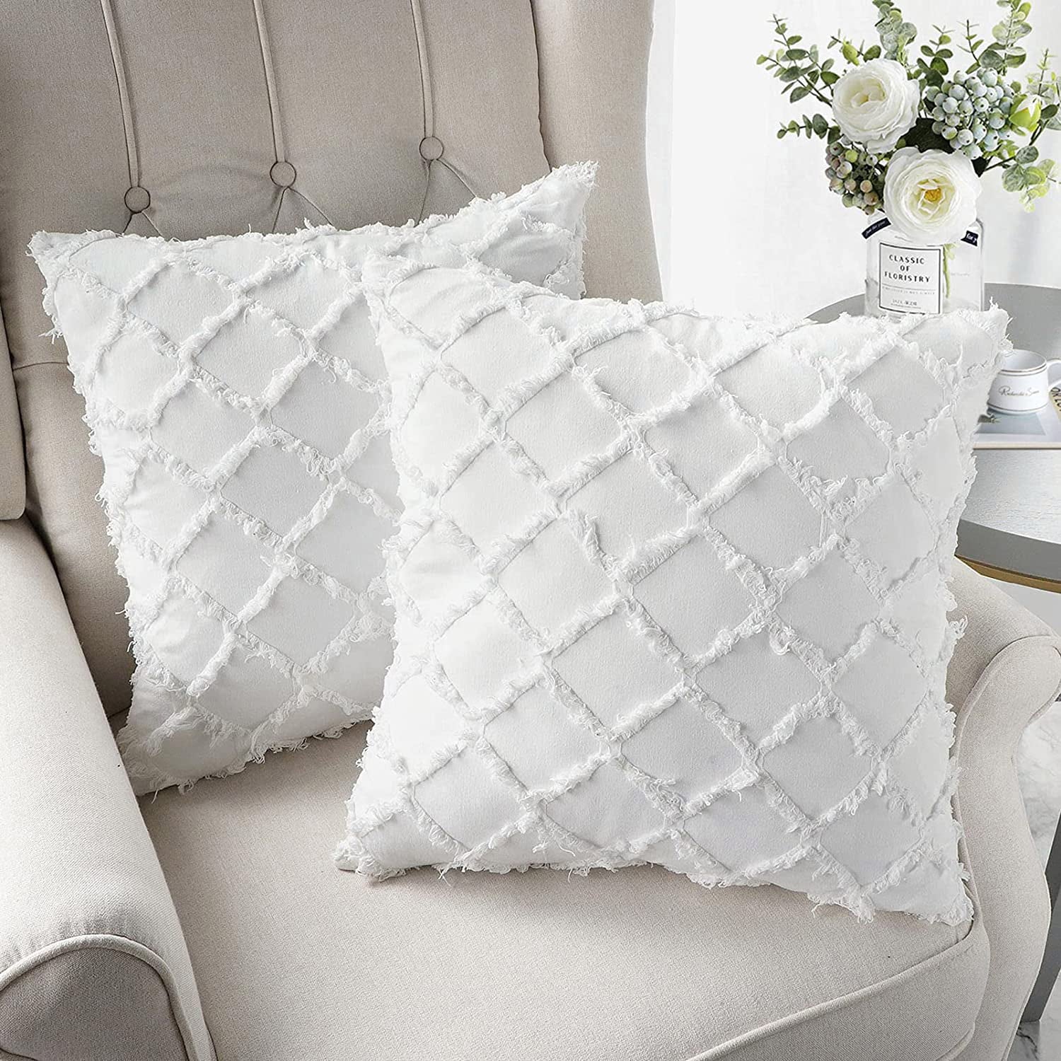 Throw Pillow Covers for Couch, 18x18 Set of 2, White