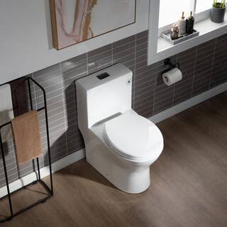 WOODBRIDGE Reo 1-Piece 1.28 GPF High Efficiency Dual Flush Round All-In One Toilet in White with Soft Closed Seat Included HB0500MB